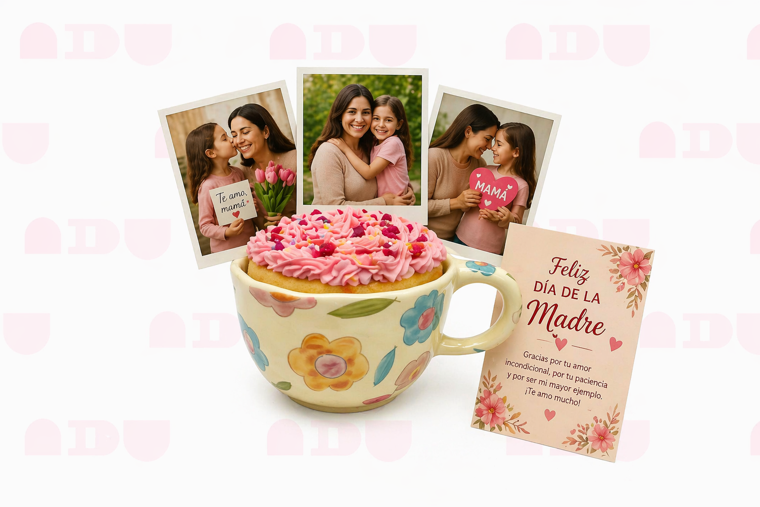 Ramo Rosita con pocillo floral, torta y carta